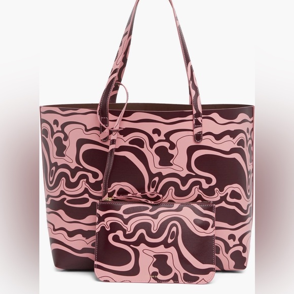 Authentic MANSUR GAVRIEL Leather Patterned Tote with large zip top wristlet - Picture 3 of 16